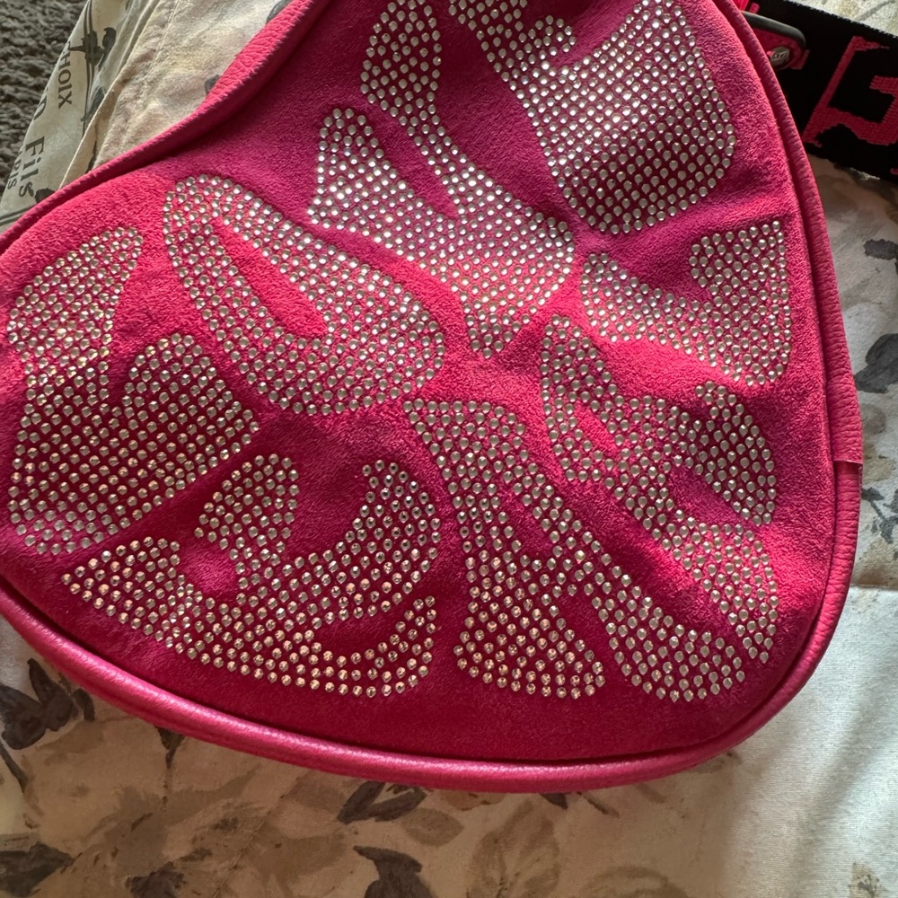 Pink Heart-Shaped Bag with Rhinestone Design KARL LAGERFELD bag